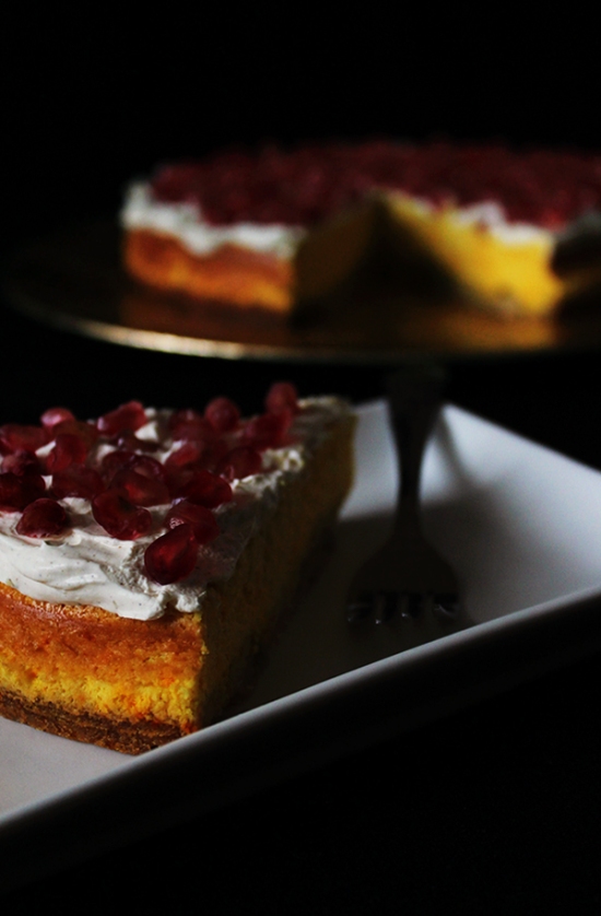 Saffron Cheesecake with Pistachios and Pomegranate