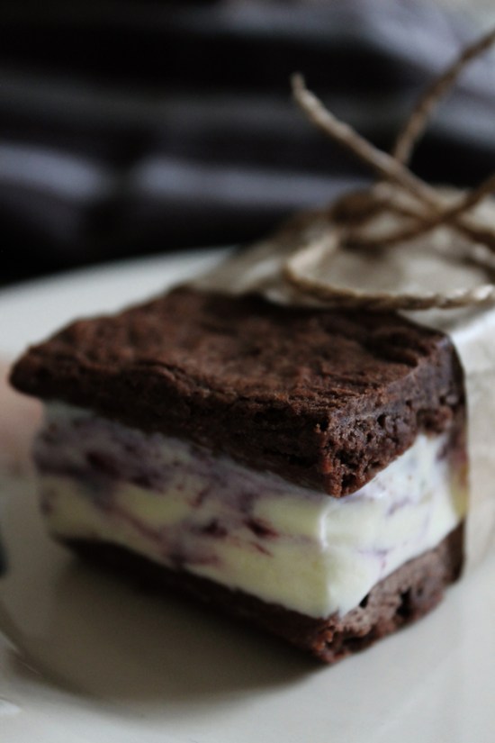 Brownie Ice Cream Sandwich (with Blueberry Cheesecake Ice Cream)