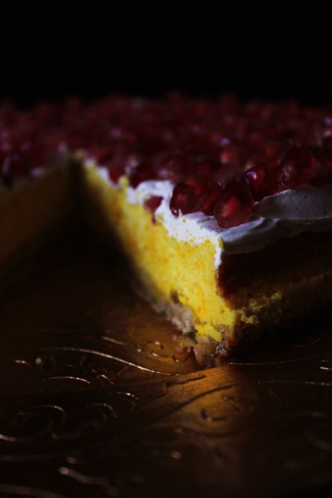 Saffron Cheesecake with Pistachios and Pomegranate