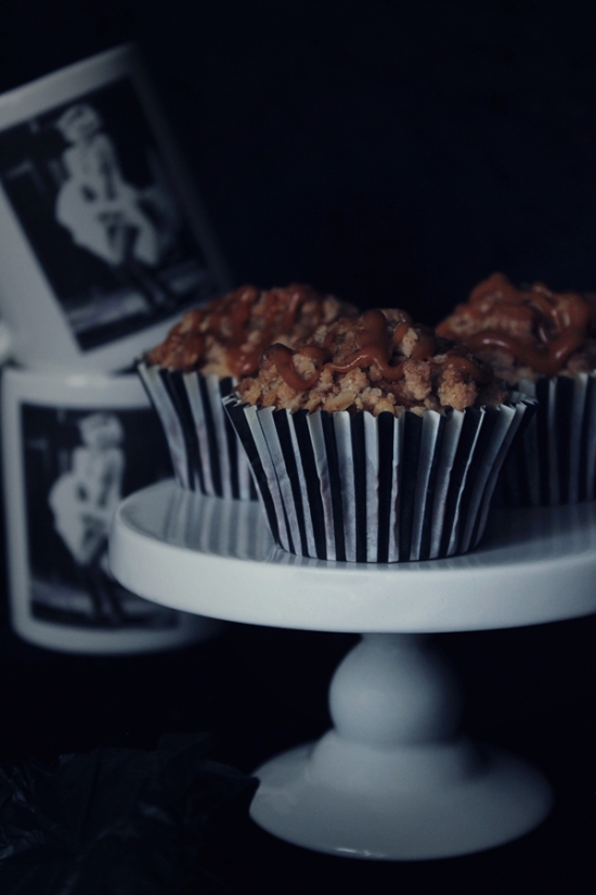 Chocolate Chip Banana Muffins with Crumble and Salted Caramel