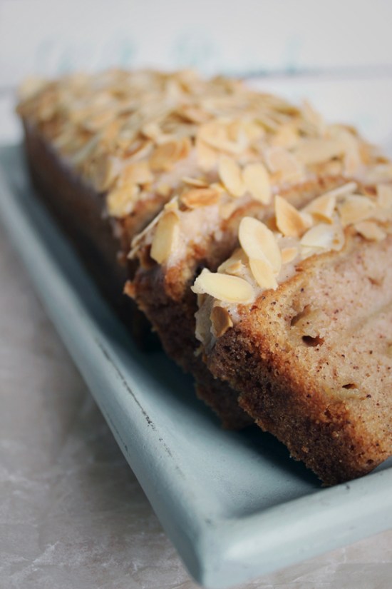 Cinnamon Pear Loaf Cake with Honey Butter and Roasted Almonds