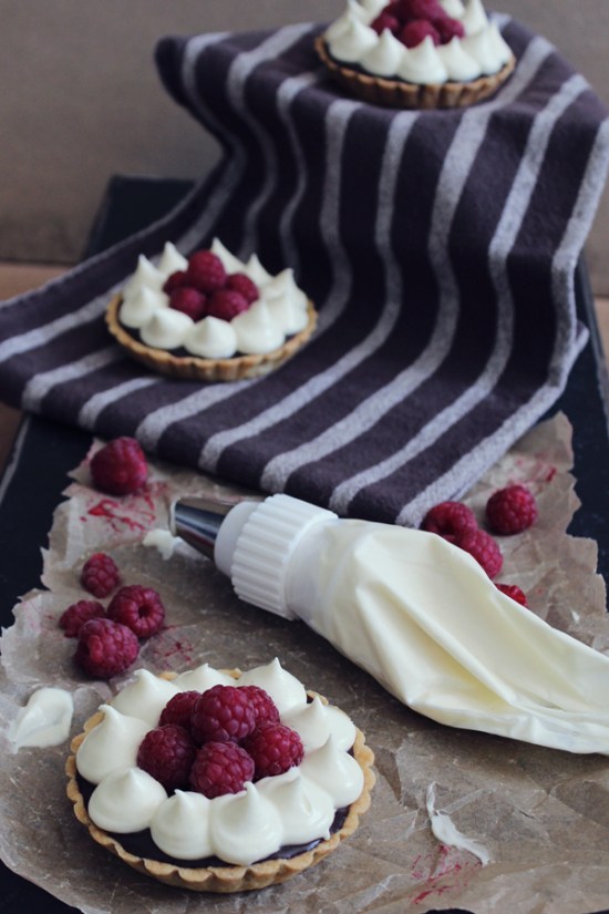 Raspberry Caramel and Chocolate Tarts 