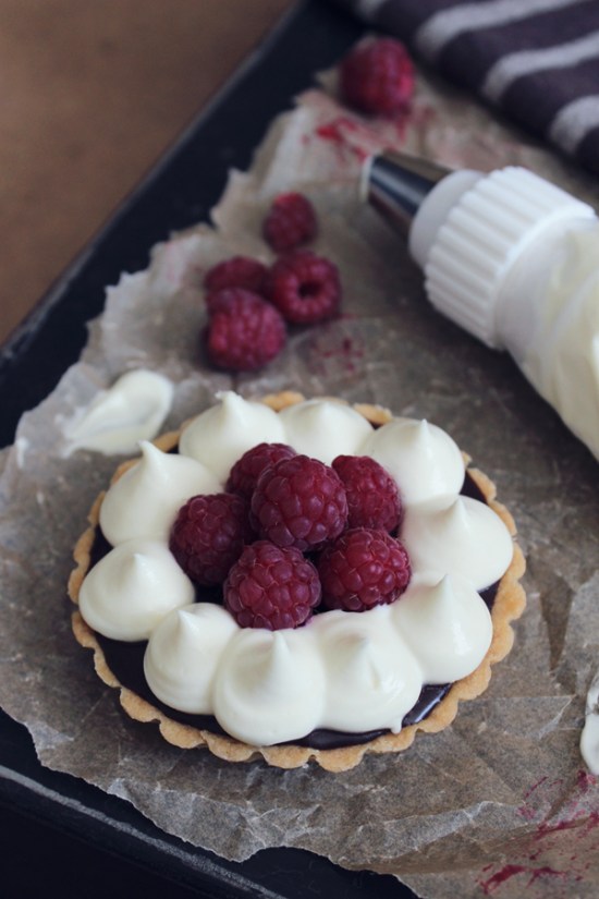 Raspberry Caramel and Chocolate Tarts 