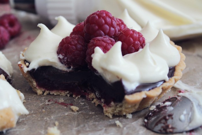 Raspberry Caramel and Chocolate Tarts 