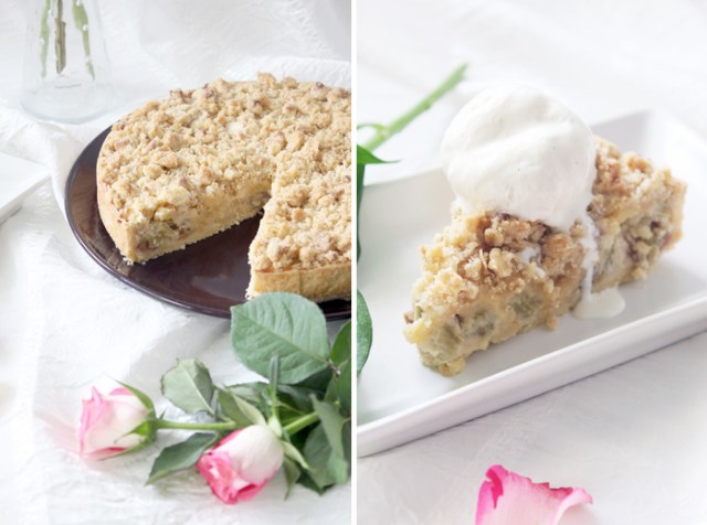 Rhubarb Almond Pie with White Chocolate Crumble