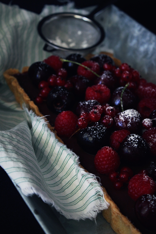 Chocolate Blueberry Almond Tart with Fresh Berries