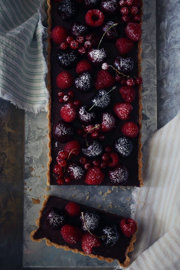 Chocolate Blueberry Almond Tart with Fresh Berries